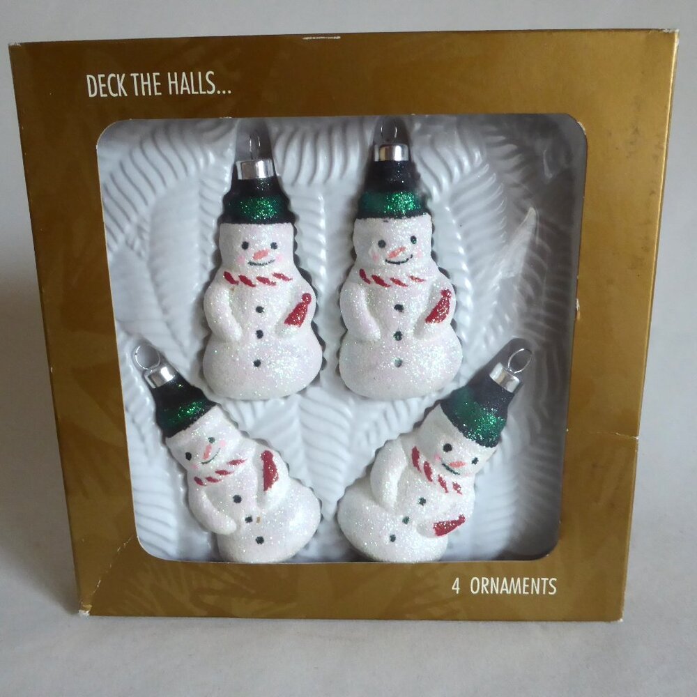 NEW VINTAGE CHRISTMAS SNOWMAN GLASS ORNAMENT SET OF 4